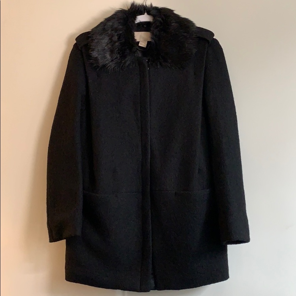 H & M Mid Length Light Wool Coat with Faux Fur